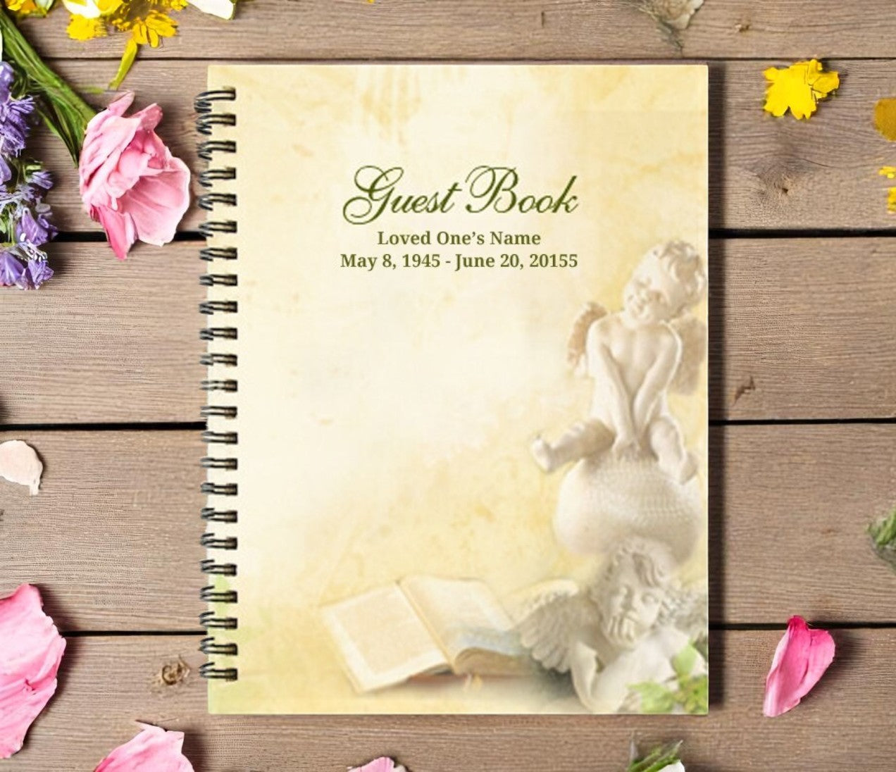 Cherub Wire Bind Funeral Guest Book