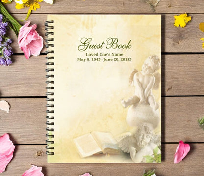 Cherub Wire Bind Funeral Guest Book