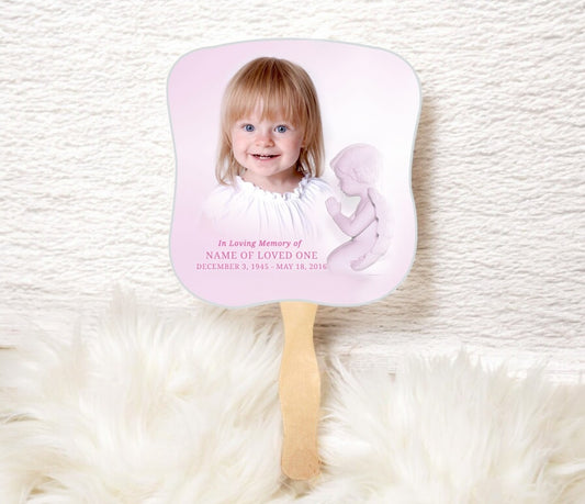 Cherub Angel Memorial Fan With Wooden Handle (Pack of 10)