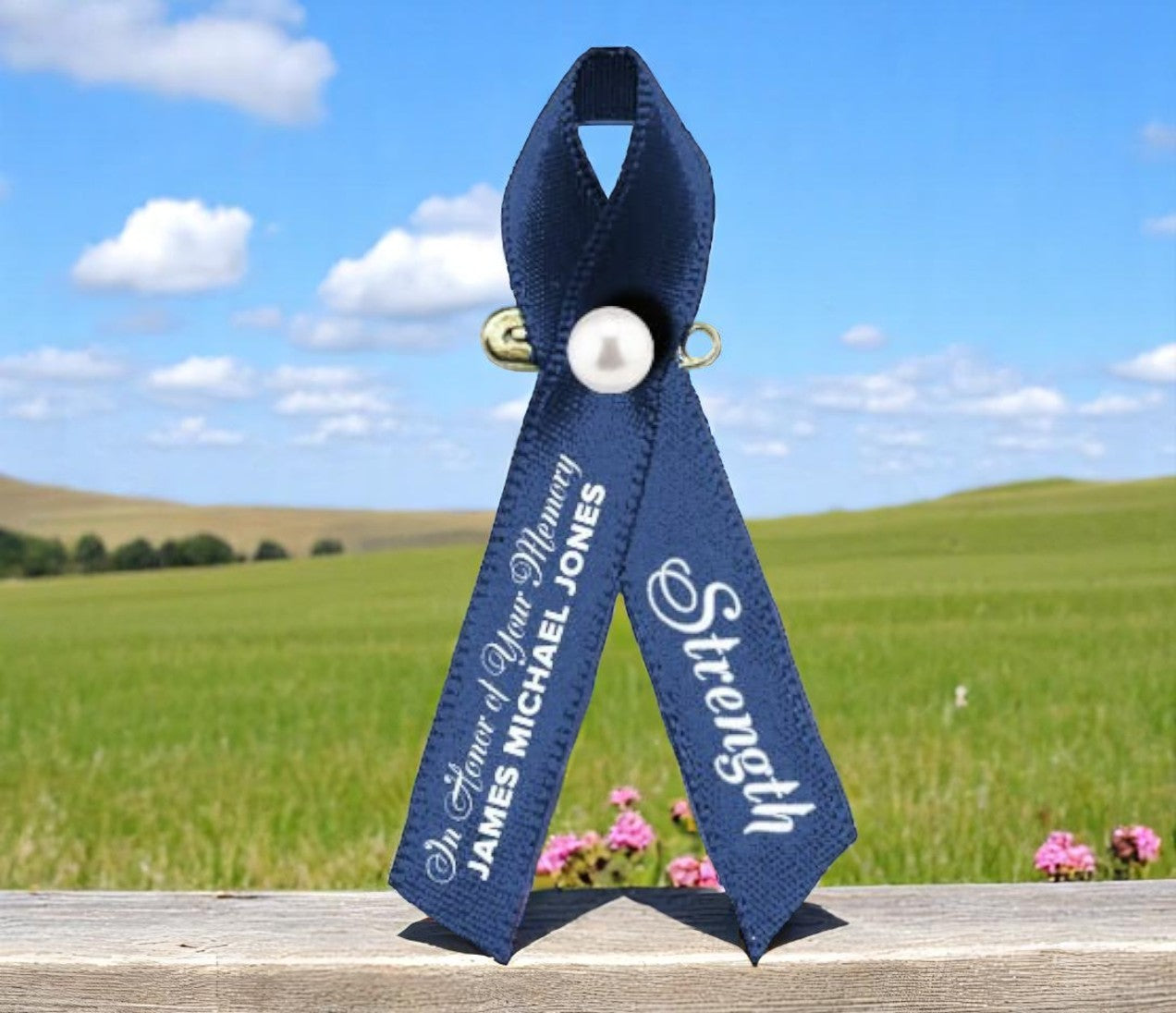 Personalized Colon Cancer Ribbon (Dark Blue) Pack of 10