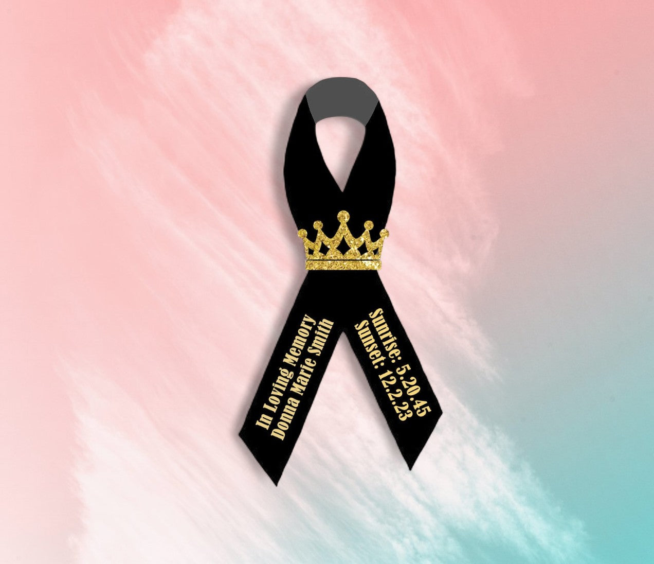Fneral Program Ribbon Gold Glitter Crown Black Awareness Ribbons - Pack of 10 – Funeral ...