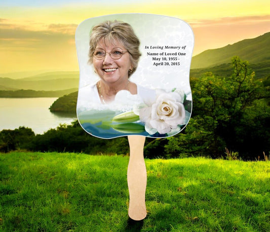 Divine Memorial Fan With Wooden Handle (Pack of 10)