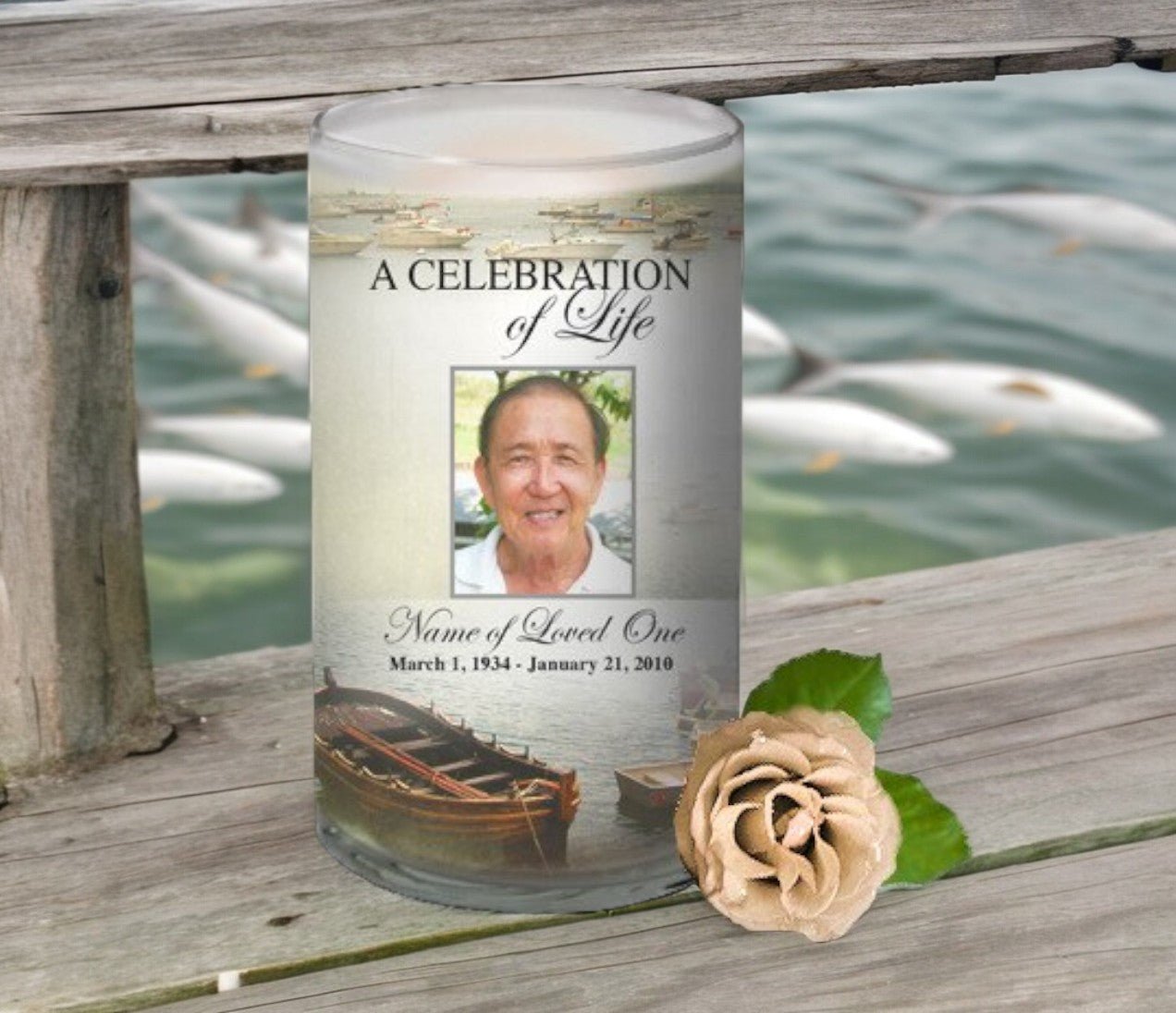 Fishing Personalized Glass Memorial Candle - The Funeral Program Site
