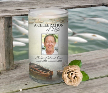 Fishing Personalized Glass Memorial Candle - The Funeral Program Site