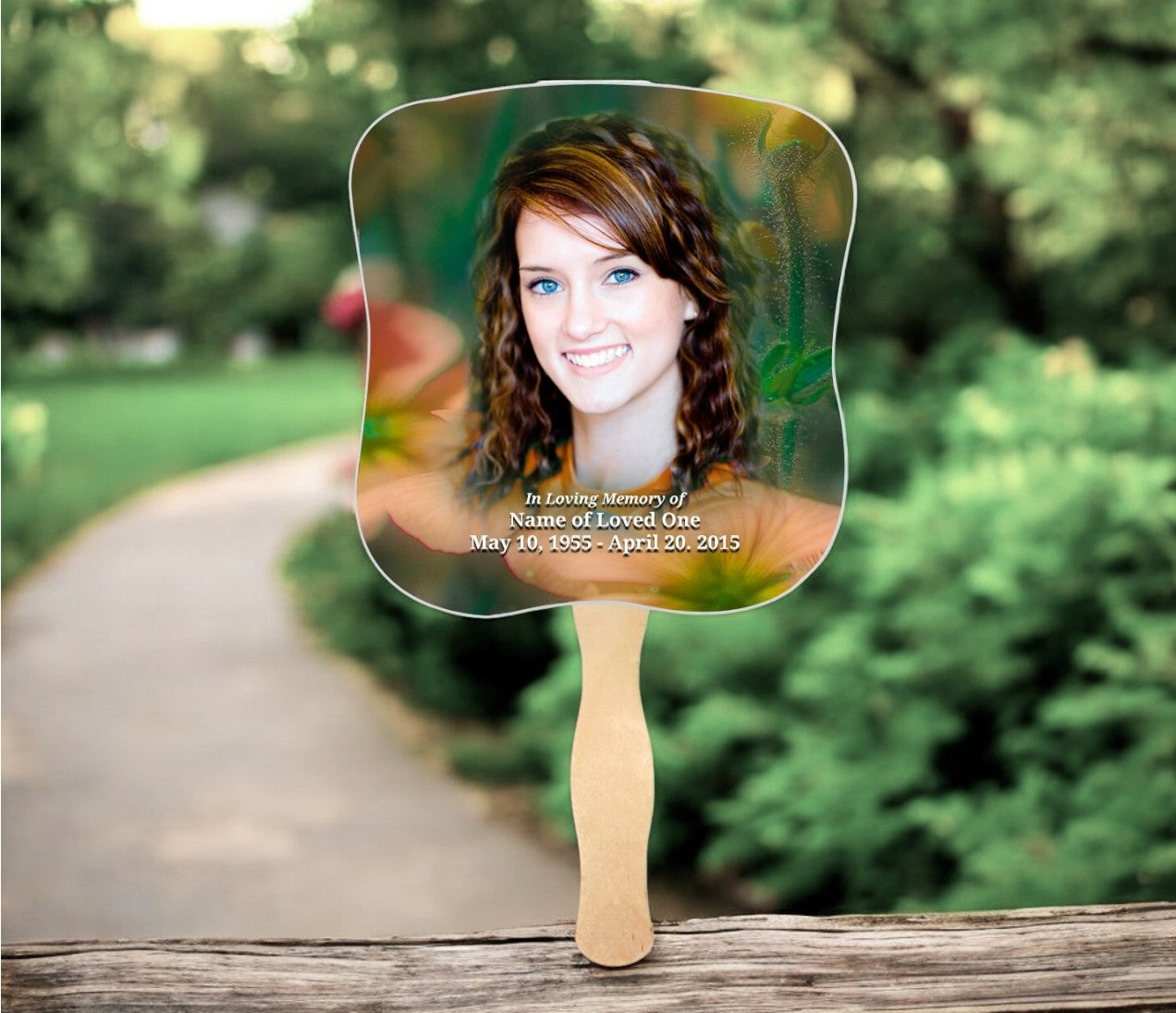 Floral Memorial Fan With Wooden Handle (Pack of 10)