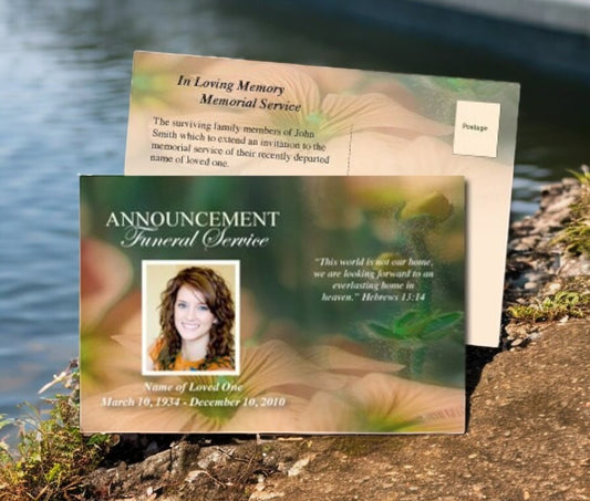 Floral Funeral Announcement Postcard Template