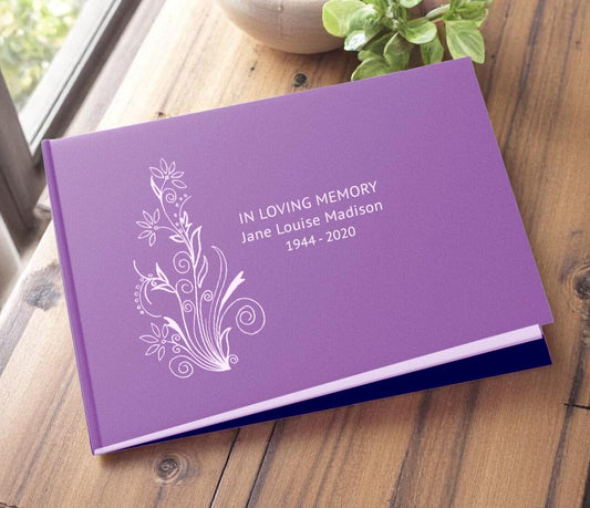 Floral Blossom Landscape Linen Funeral Guest Book