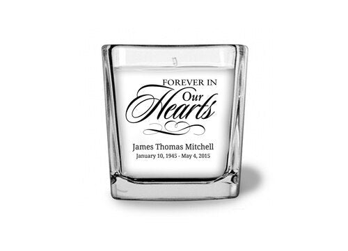 Forever In Our Hearts Personalized Glass Cube Candle - The Funeral Program Site