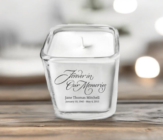 Forever In Our Memories Glass Cube Memorial Candle - The Funeral Program Site