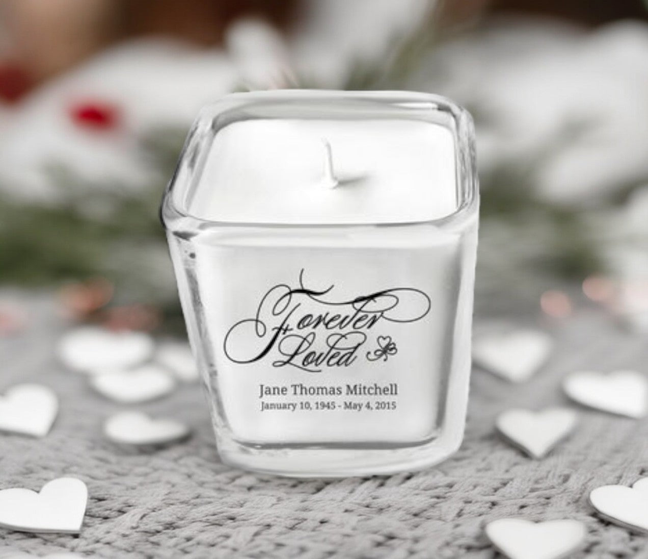 Forever Loved Glass Cube Memorial Candle - The Funeral Program Site