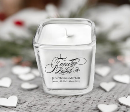 Forever Loved Glass Cube Memorial Candle - The Funeral Program Site