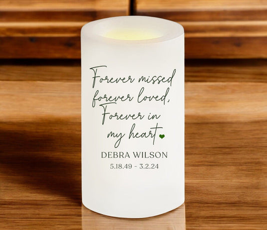 Forever Missed Personalized Flameless LED Memorial Candle - Funeral Program - Site Funeral Programs & Templates