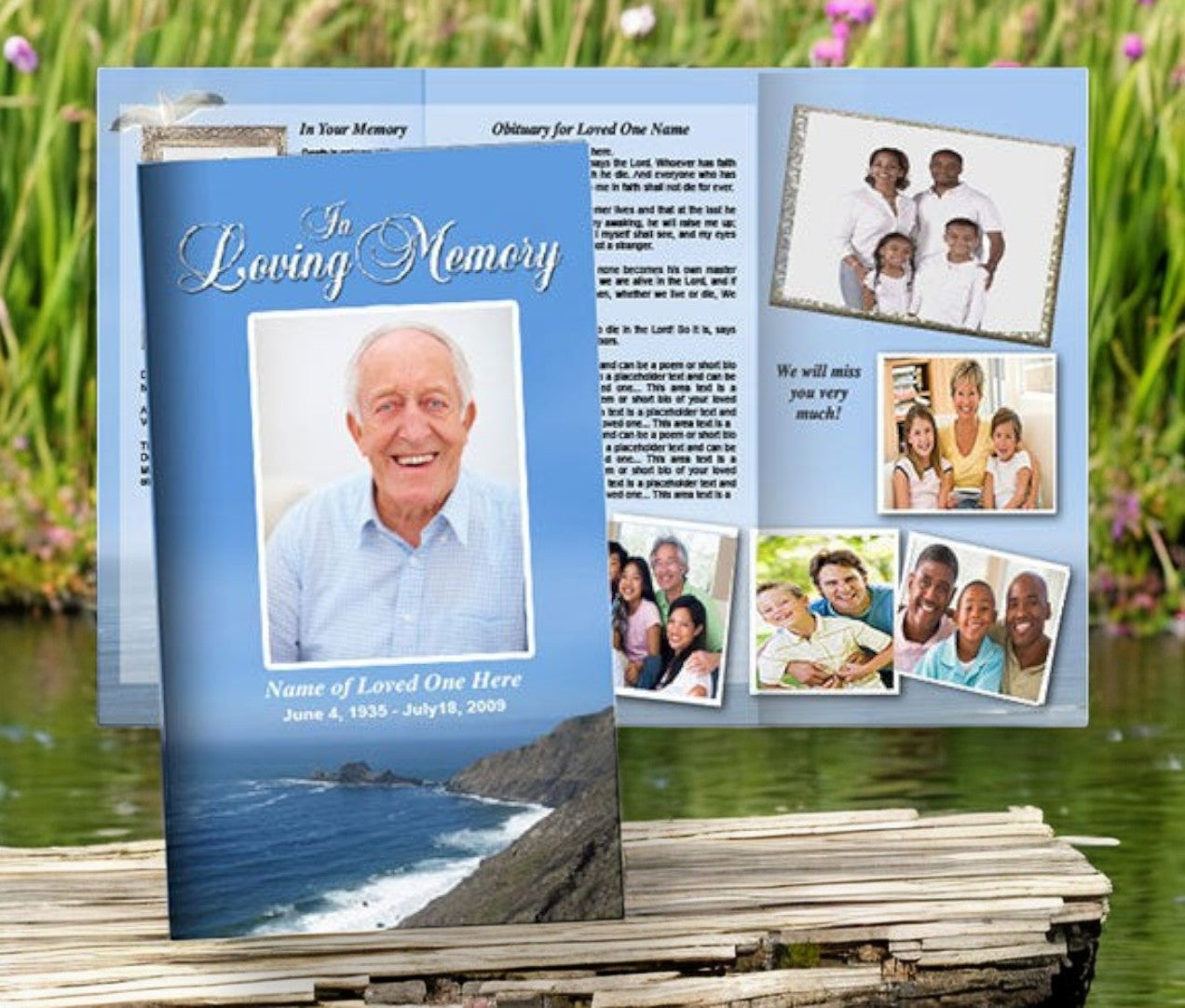 Shoreline Trifold Funeral Brochure Template