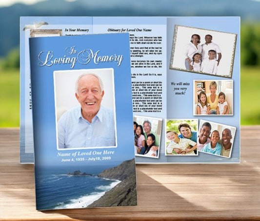 Shoreline Trifold Funeral Brochure Template
