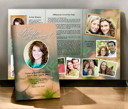 Floral TriFold Funeral Brochure Template