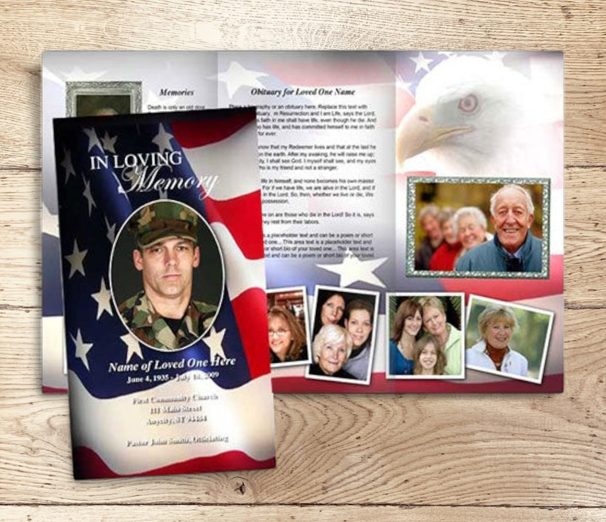 US. Flag Military Patriotic Trifold Funeral Brochure Template – Funeral ...