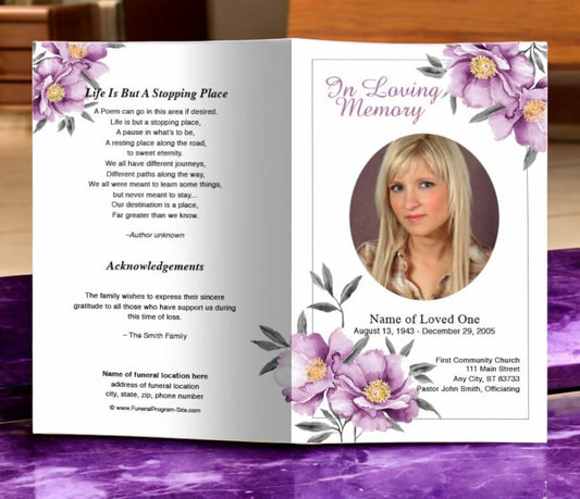 Plum Watercolor Funeral Program Template