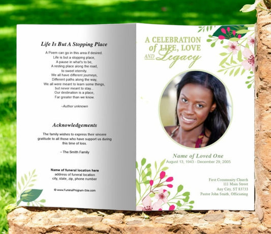 Samantha Watercolor Funeral Program Template