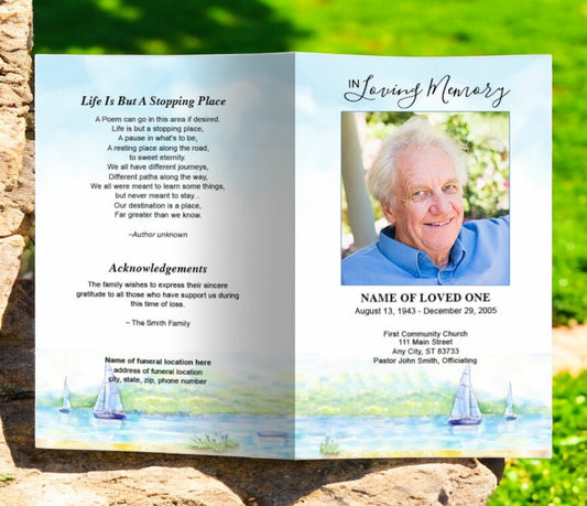 Sailing  Watercolor Funeral Program Template