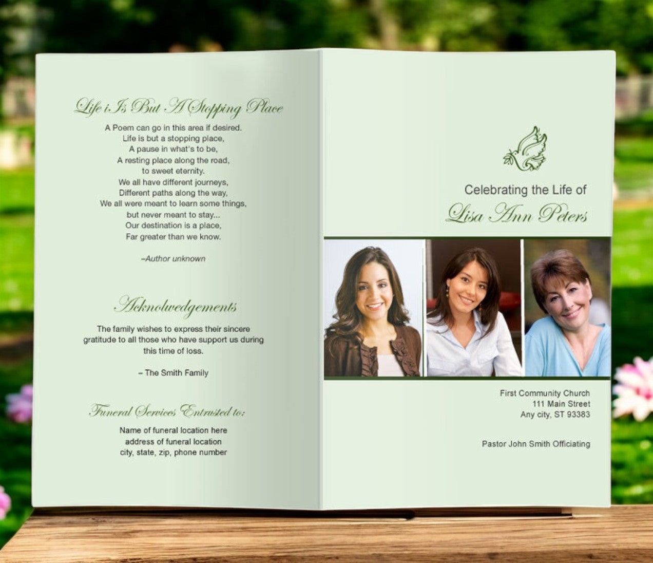 Modern Dove Funeral Program Template | Funeral Programs – Funeral ...