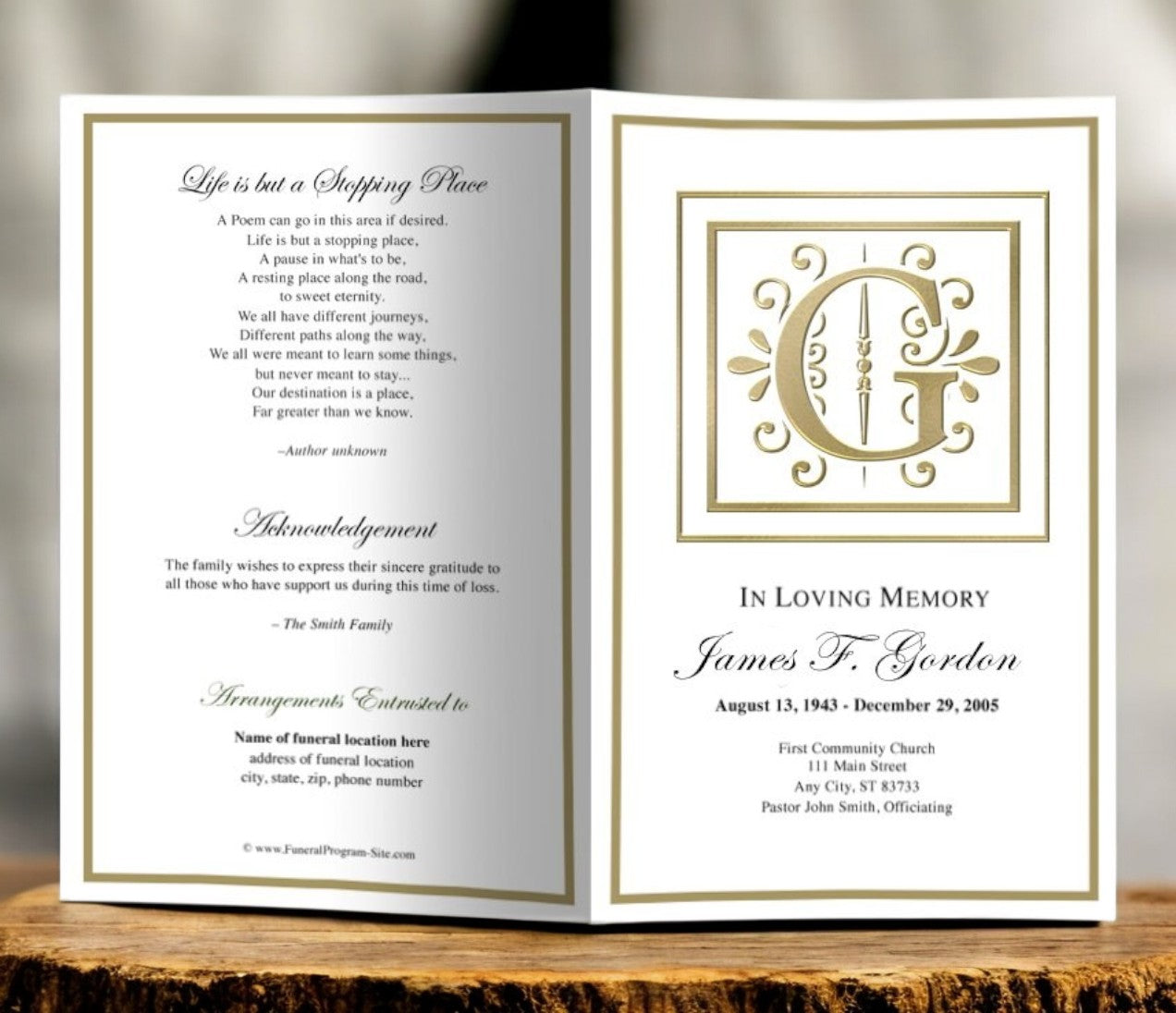Monogram Gold G Funeral Program Template