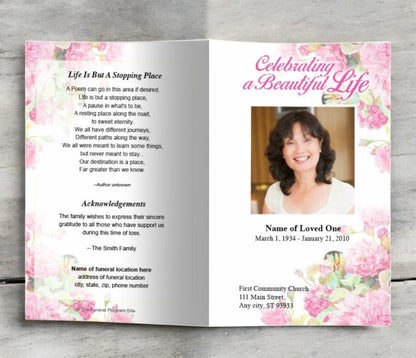 Zahara Watercolor Funeral Program Template