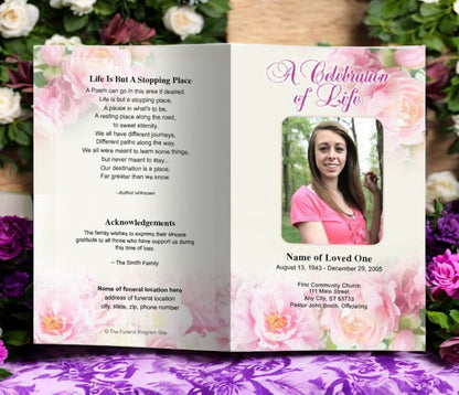 Peonies Funeral Program Template