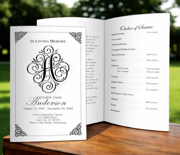 Monogram A Memorial Program Template | Funeral Programs – Funeral ...