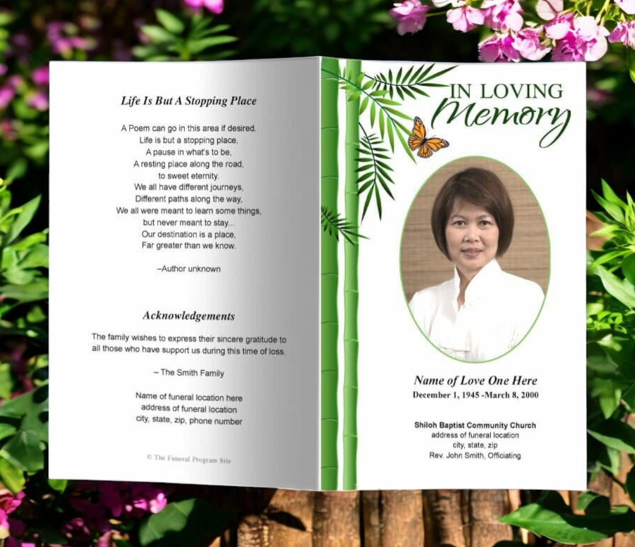 Bamboo Funeral Program Template