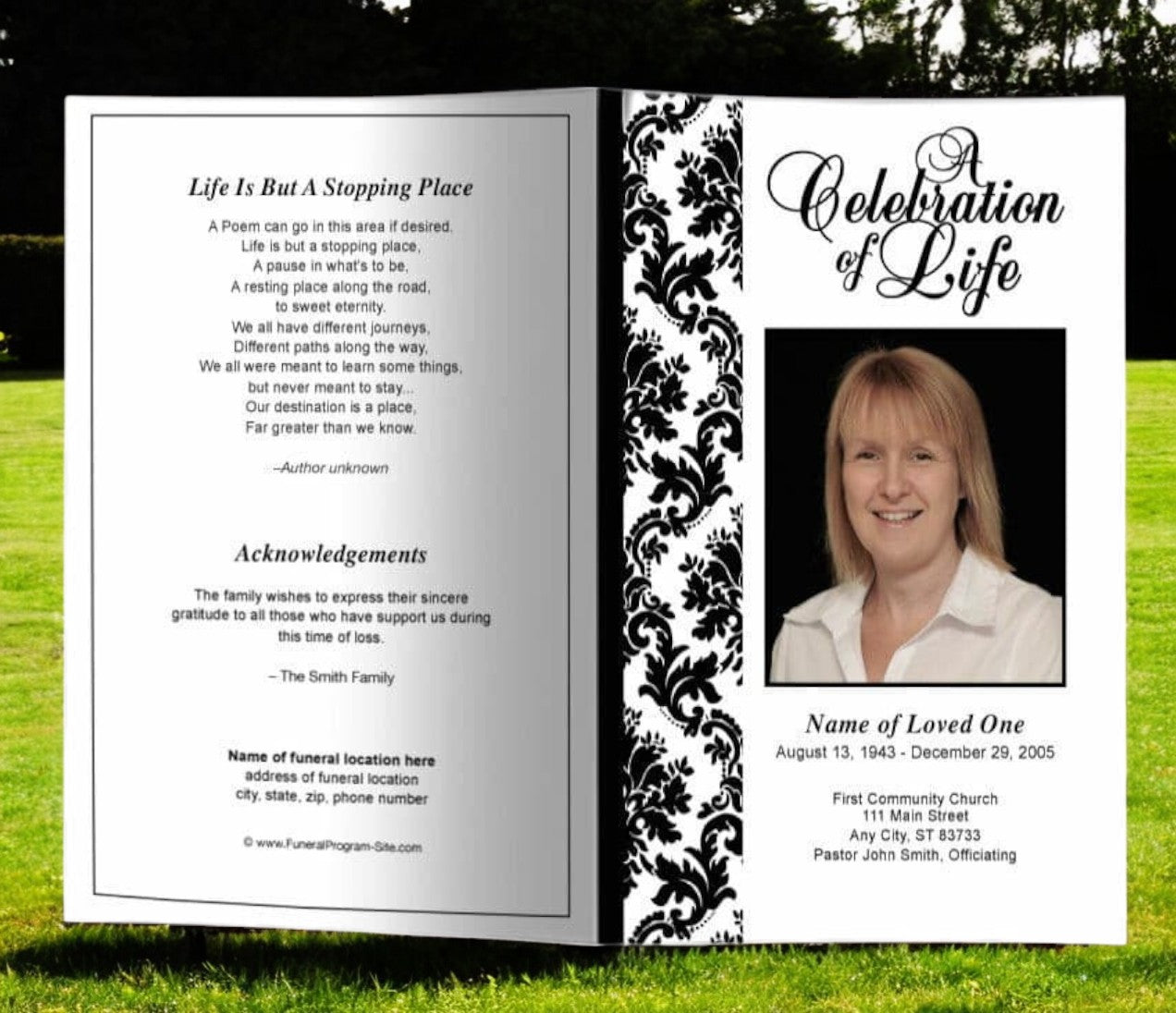 Damask Funeral Program Template | DIY Funeral Programs – Funeral ...