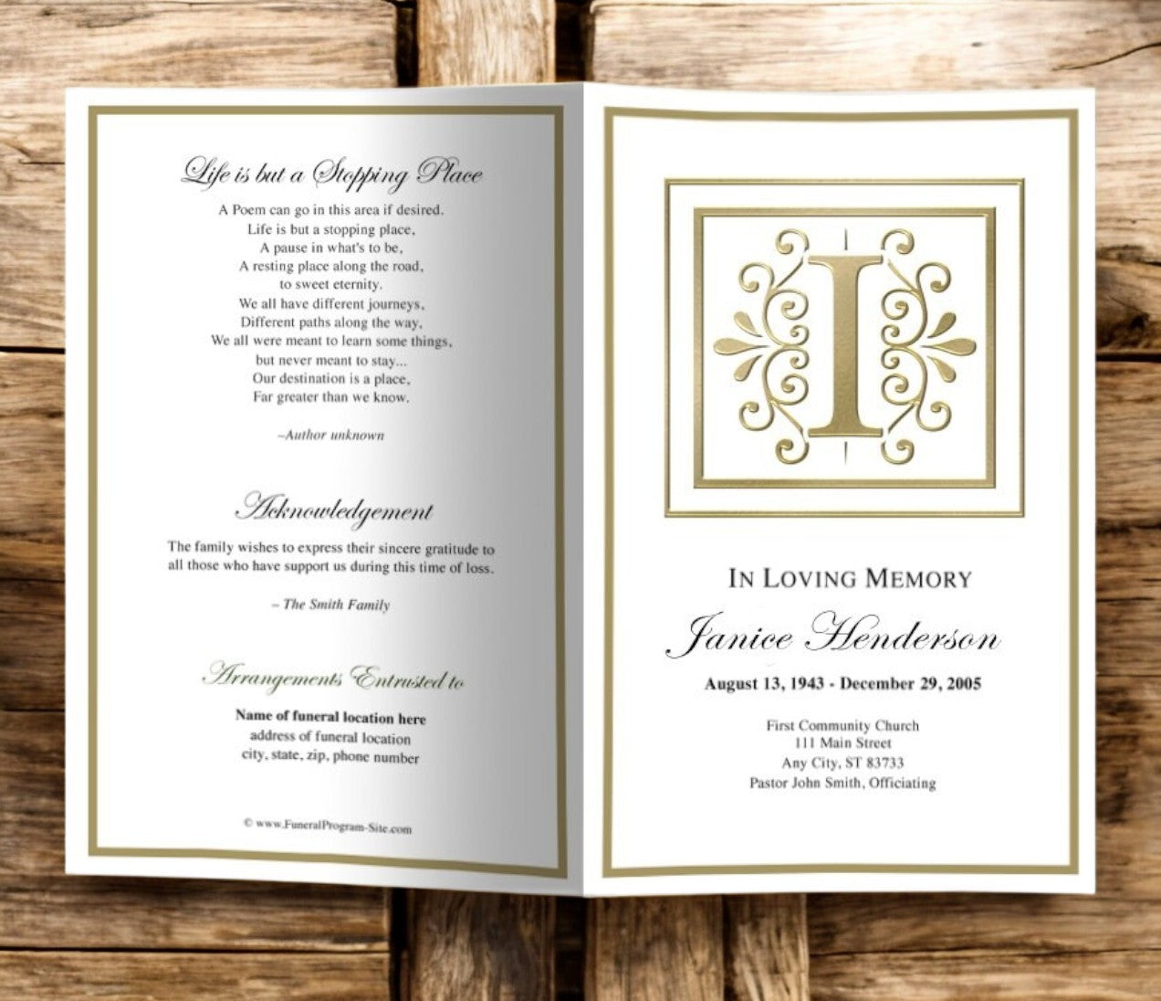 Funeral Gold I Monogram Template | Funeral Programs – Funeral Program ...
