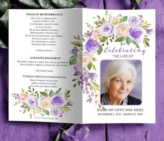 Primrose Watercolor Funeral Program Template