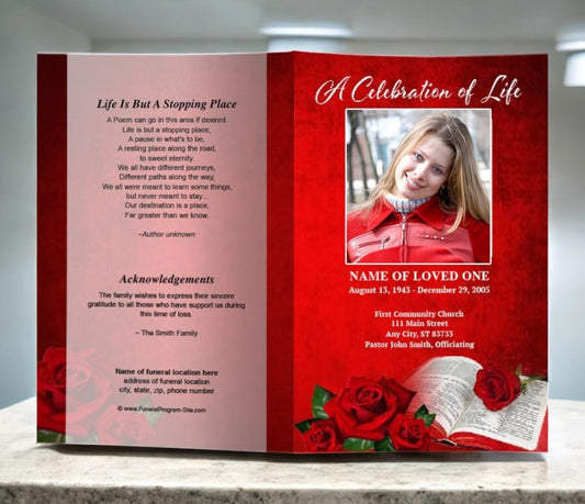 Rose Bible Funeral Program Template