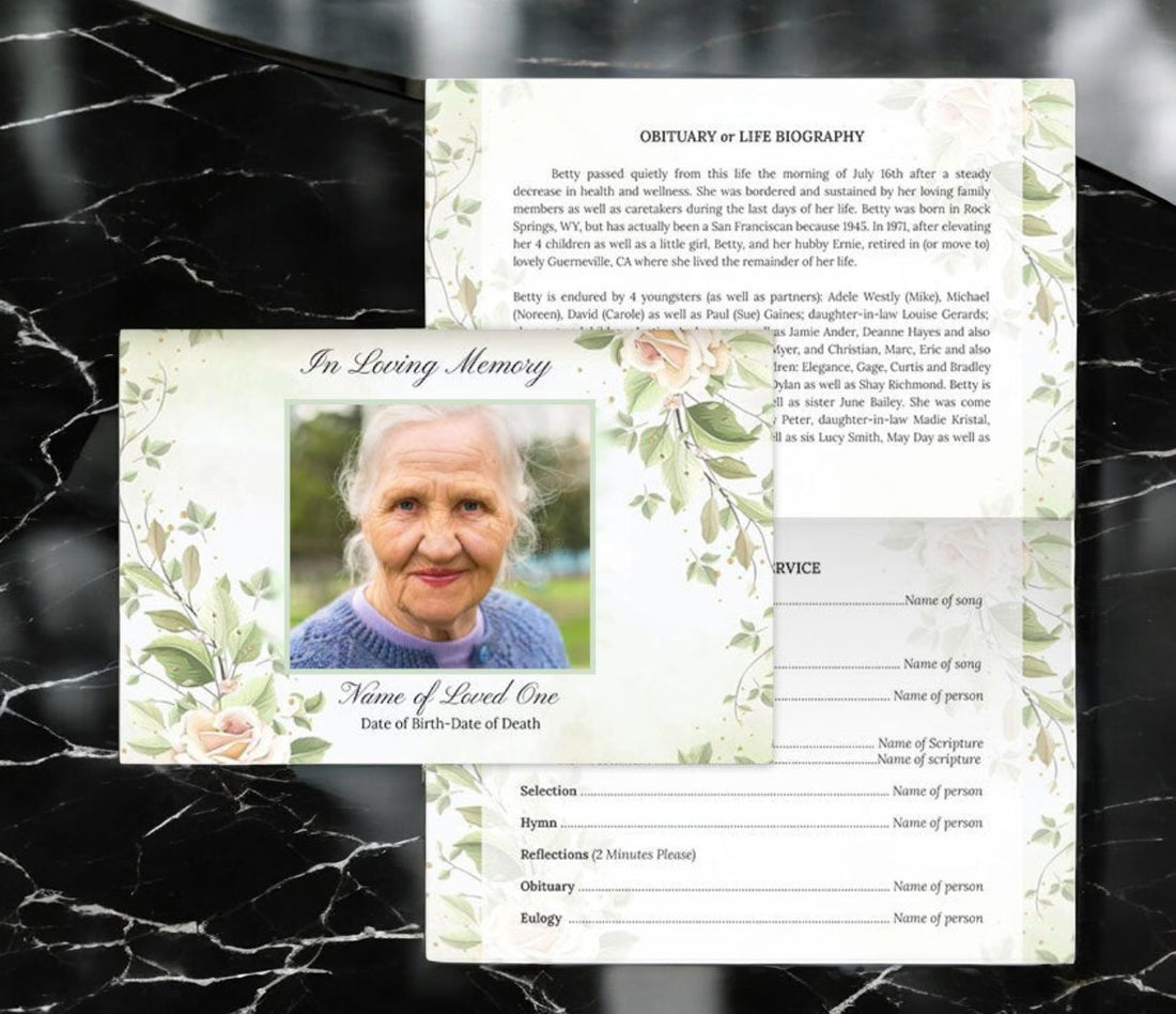 Rose Greeting Card Style Funeral Program Template Google Docs