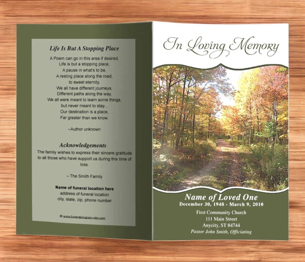 Fall Funeral Program Template | DIY Funeral Programs – Funeral Program ...