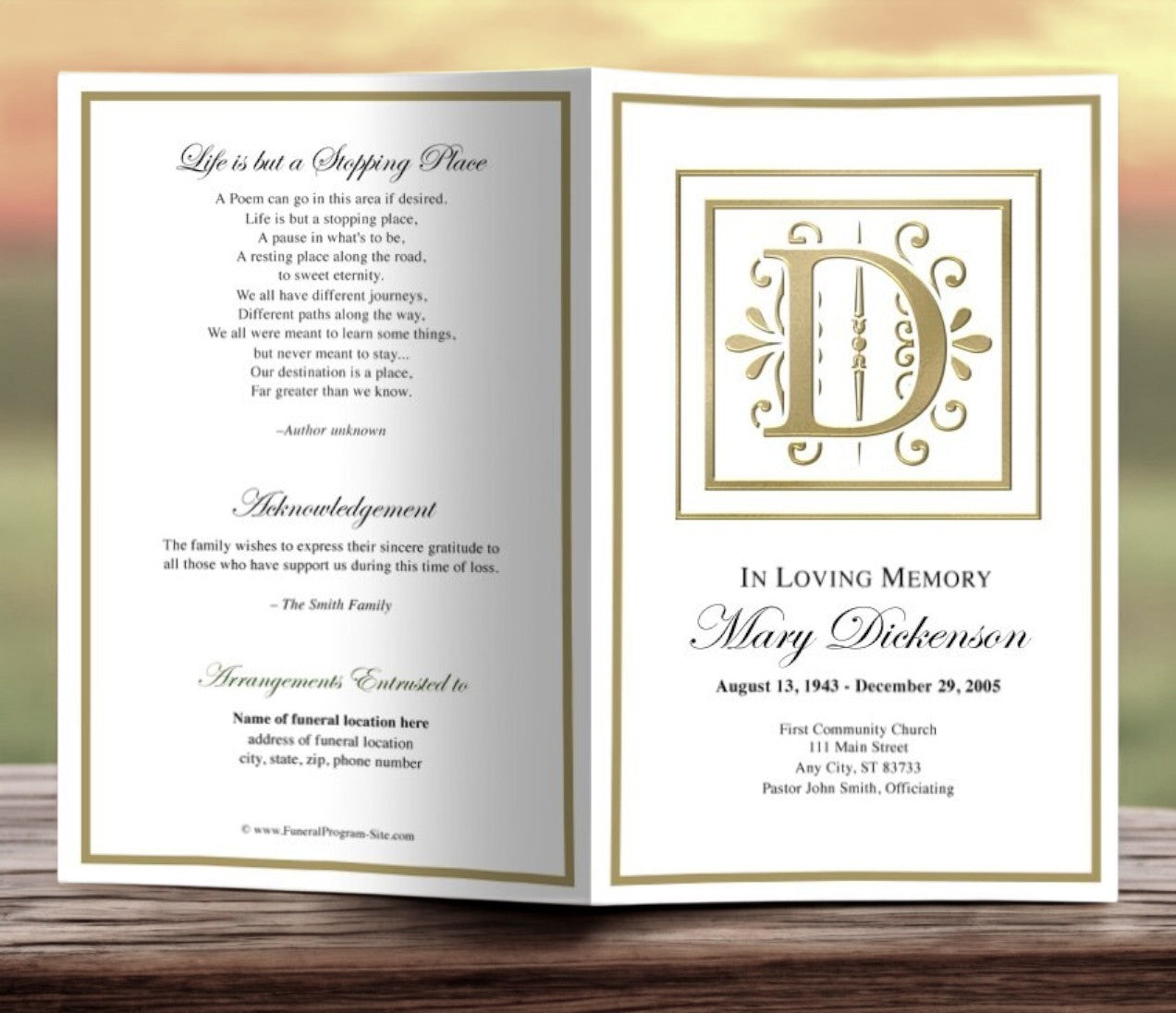 Funeral Gold D Monogram Template | Funeral Programs – Funeral Program ...