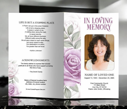 Rosette Watercolor Funeral Program Template