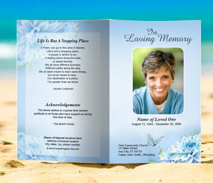 Blue Florals Funeral Program Template