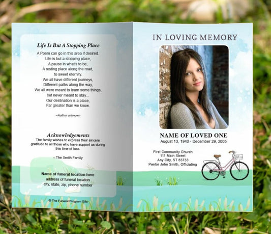 Bicycle Watercolor Funeral Program Template