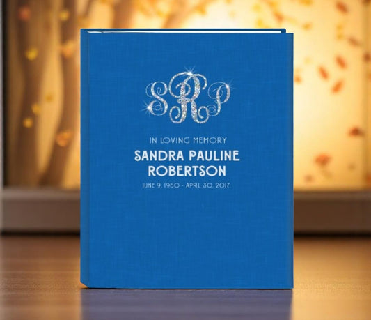 Glitter Triple Monogram Linen Funeral Guest Book