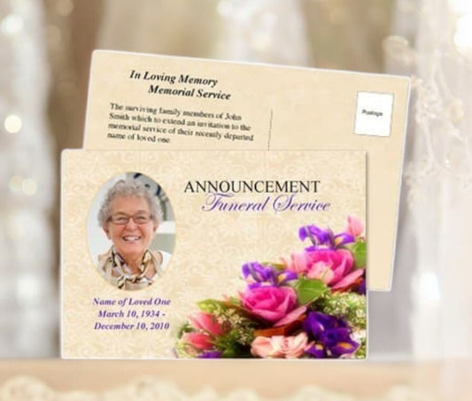 Golden Funeral Announcement Postcard Template