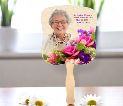 Golden Memorial Fan With Wooden Handle (Pack of 10)