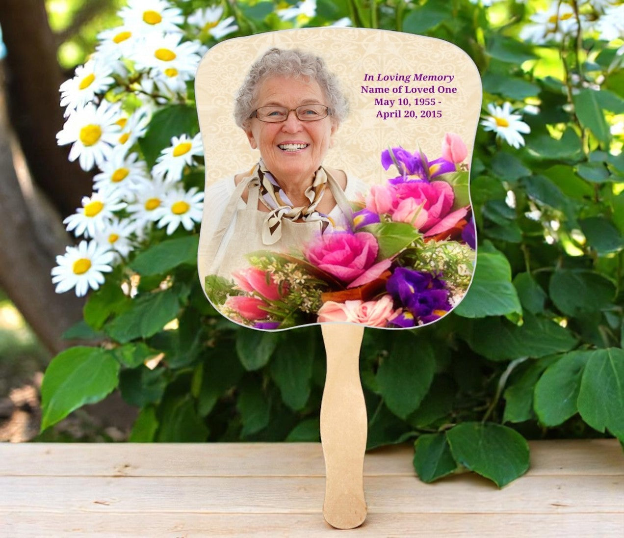Golden Memorial Fan With Wooden Handle (Pack of 10)