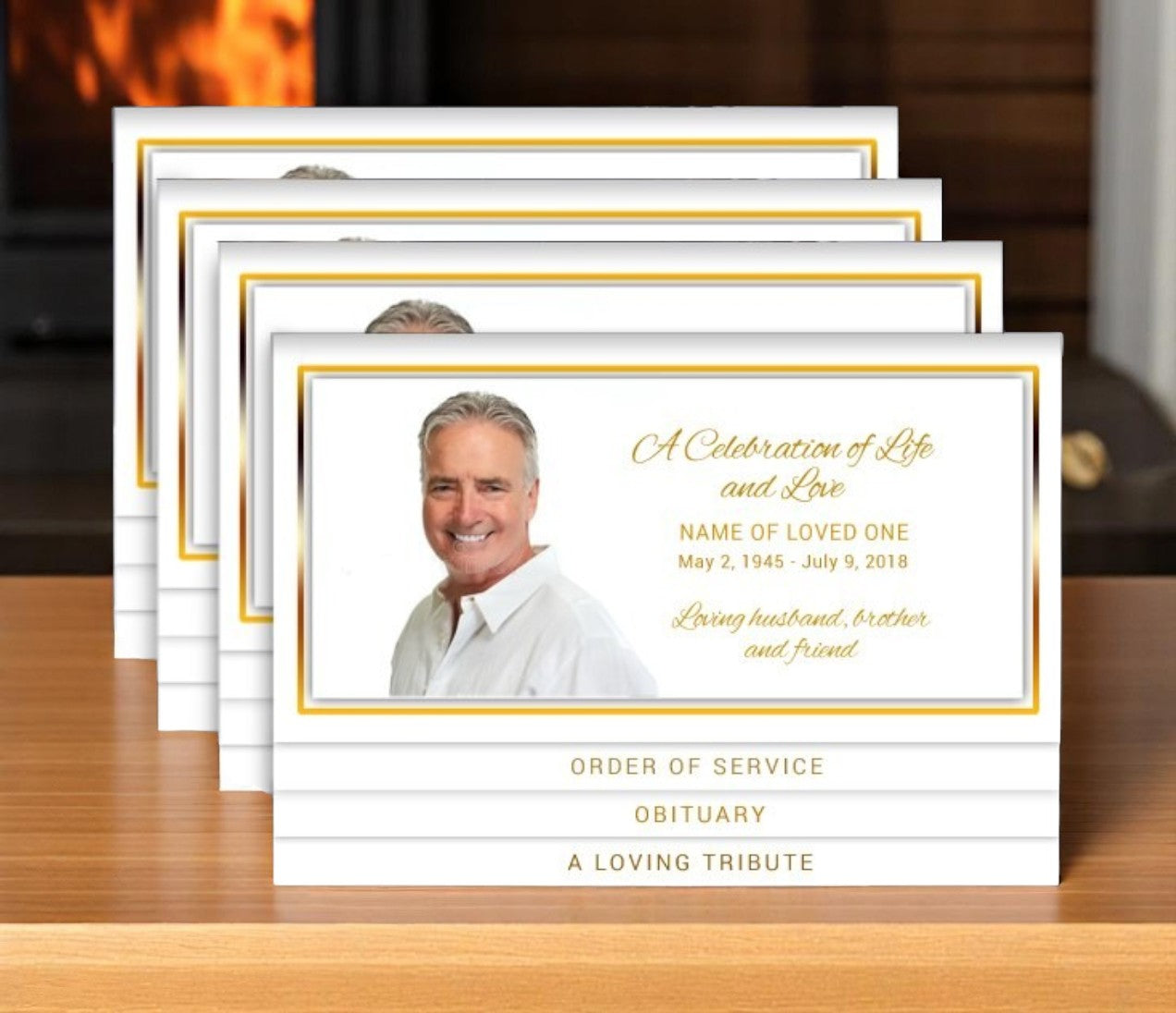 Gold 8-Sided Graduated Bottom Funeral Program Design & Print (Pack of 50)