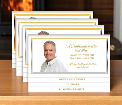 Gold 8-Sided Graduated Bottom Funeral Program Design & Print (Pack of 50)