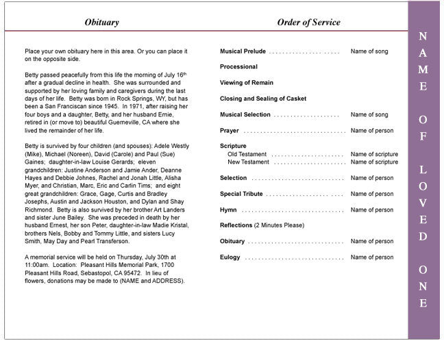 Patchwork 4-Sided Graduated Funeral Program Template.