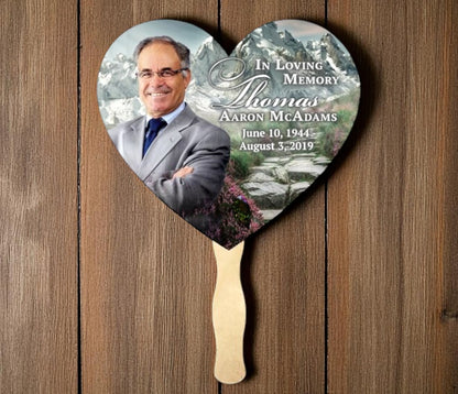 Grand Mountain Memorial Fan With Wooden Handle (Pack of 10)