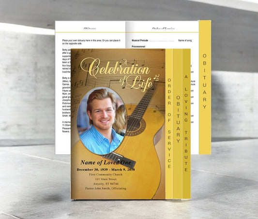 Guitar 8-Sided Graduated Funeral Program Template