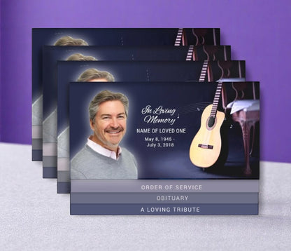 Guitar 8-Sided Graduated Bottom Funeral Program Design & Print (Pack of 50)