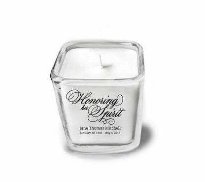 Honoring Her Spirit Glass Cube Memorial Candle - The Funeral Program Site